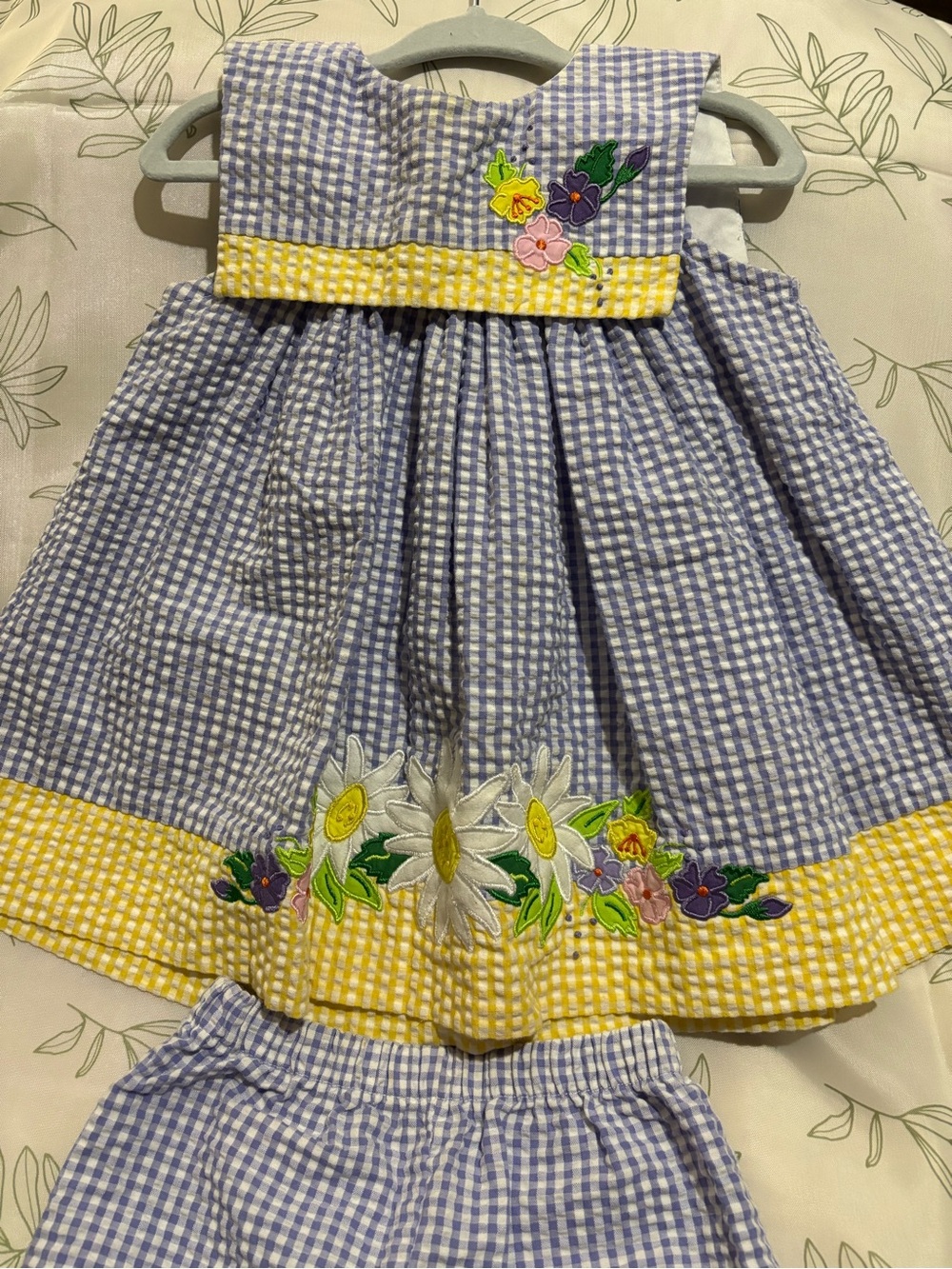 Good Lad Blue Gingham Dress with Yellow Trim and Floral Appliqué